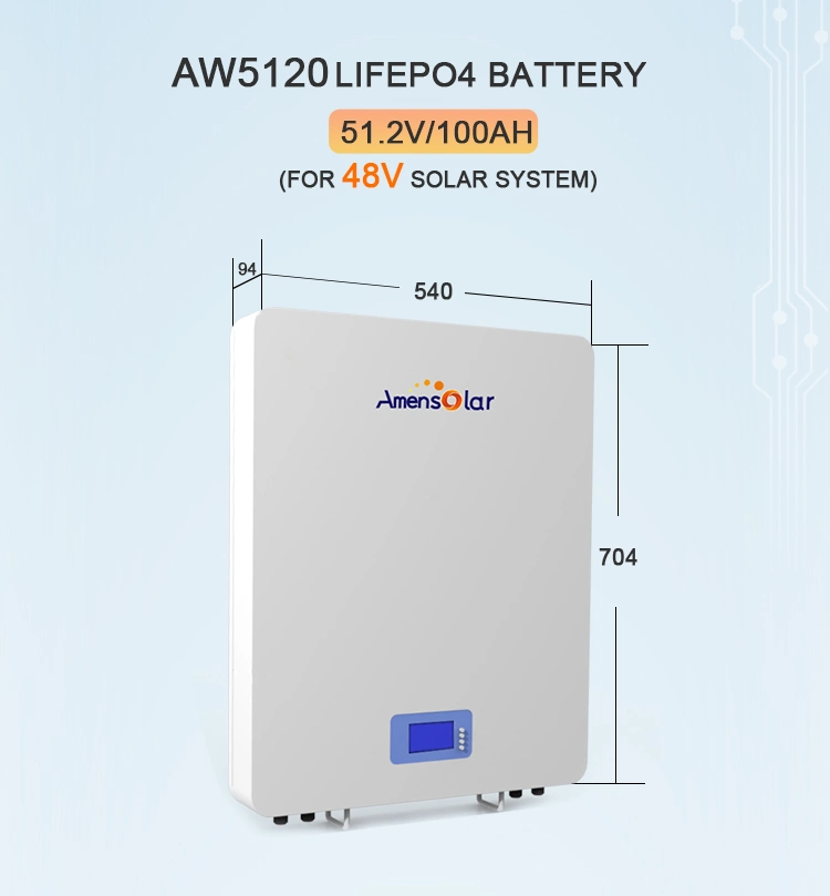 Rechargeable Wall Mounted Aw5120 48V 51.2V 100ah 200ah 5kwh 10kwh LiFePO4 Lithium Ion Li-ion Solar Storage Battery for Home Solar Power System